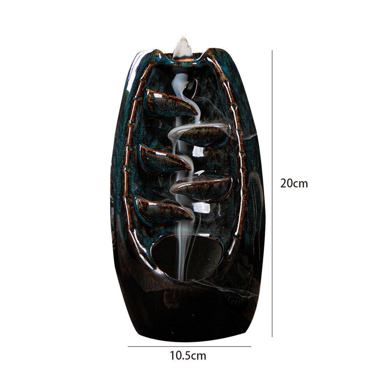 Incense Holder Ceramic Backflow Waterfall Incense Burner with 50 Cones (C) Newly