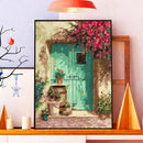 Unframed Flowers in Front of the Door Oil Painting Picture By Numbers Craft