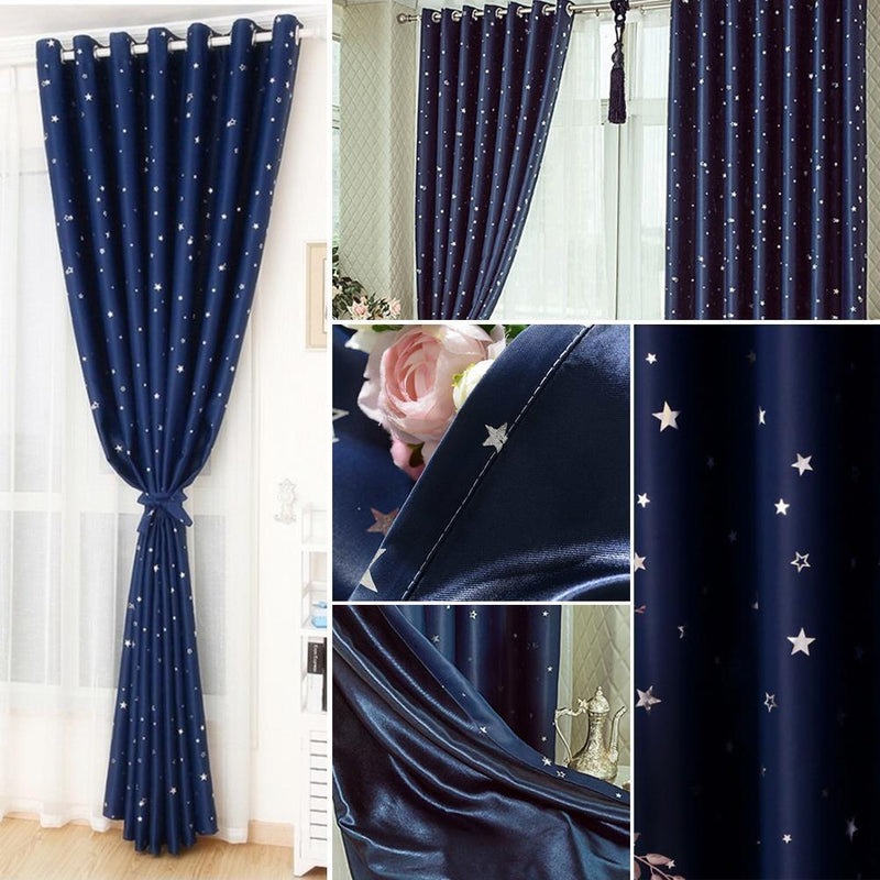 Star Pattern Window Shading Curtain Blackout Bedroom Balcony Home Purdah(D)