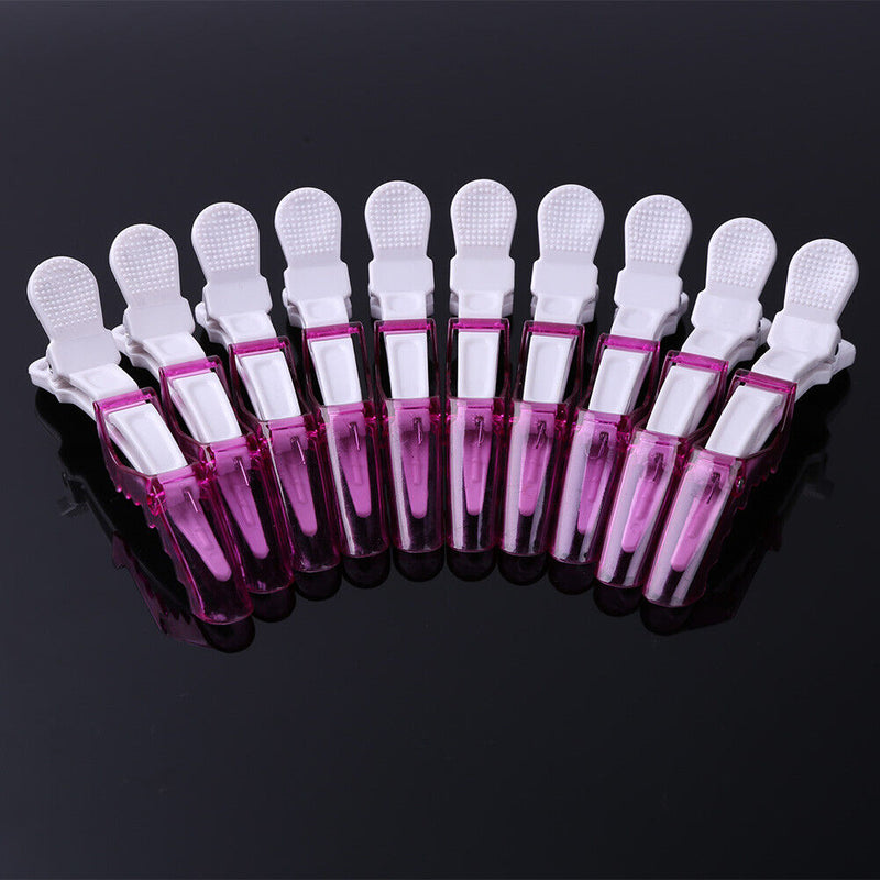 10pcs Plastic Salon Hair Clip Set Hairdressing Crocodile Hair Grip (Pink) Newly