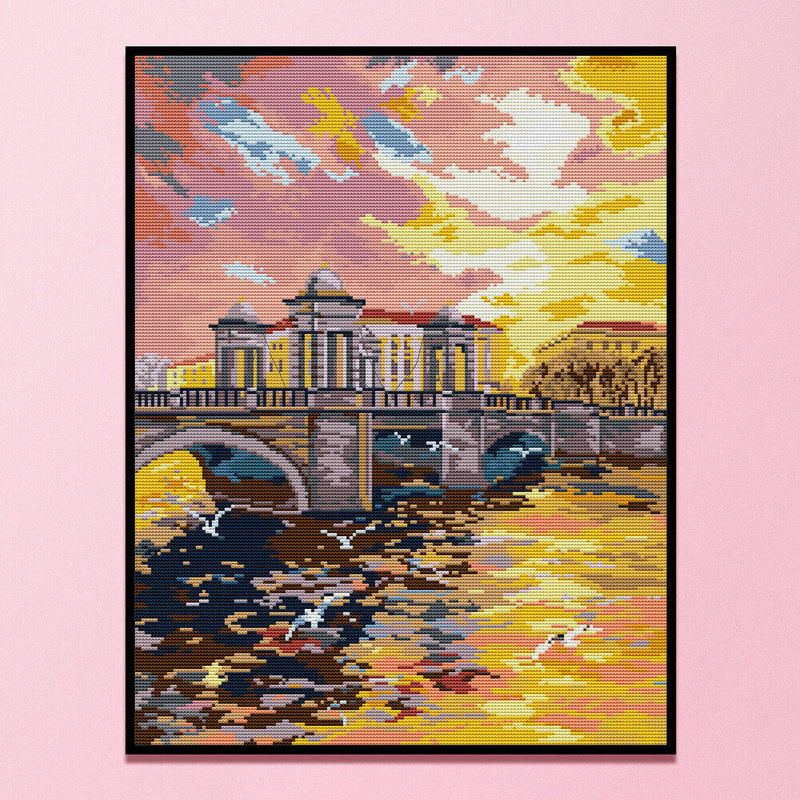 Full Cross Stitch 14CT Cotton Thread DIY Morning Glow Handmade Stamped Crafts