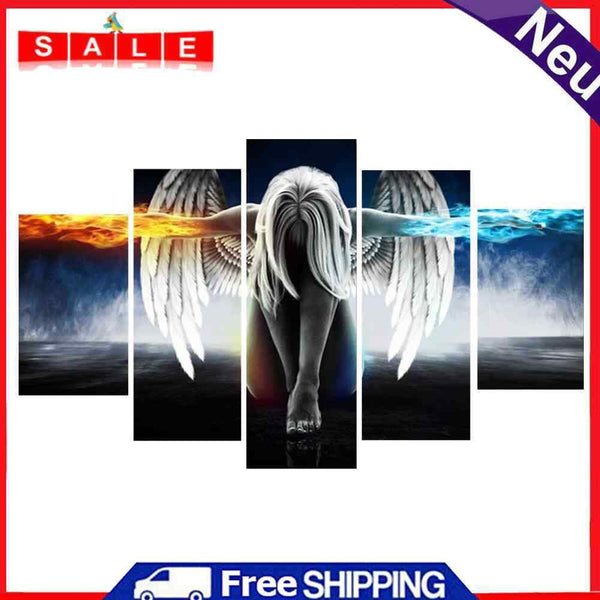 DIY Painting Angel Wall Picture 5 Panel Hand Painted Oil Painting Home Decor Art