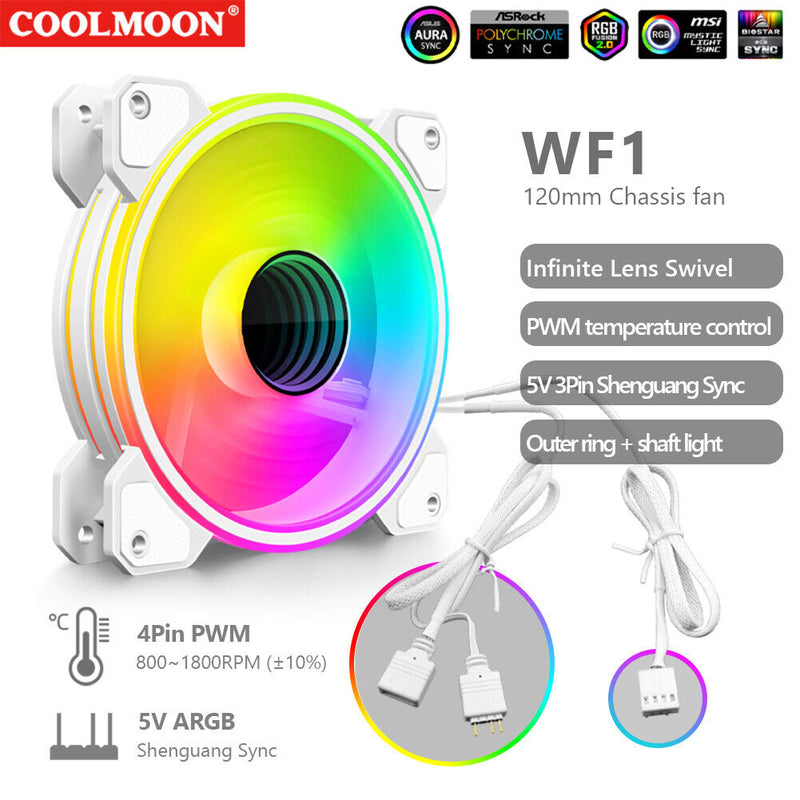 COOLMOON Cooler Silent 4Pin PWM 5V 3Pin ARGB Aura Sync Computer Case Cooling Fan