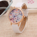 Women Classic Flower Leather Strap Casual Quartz Dress Watch (White)
