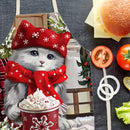 Hanging Neck Christmas Cat Print Linen Cleaning Apron Kitchen Cafe Home Pinafore
