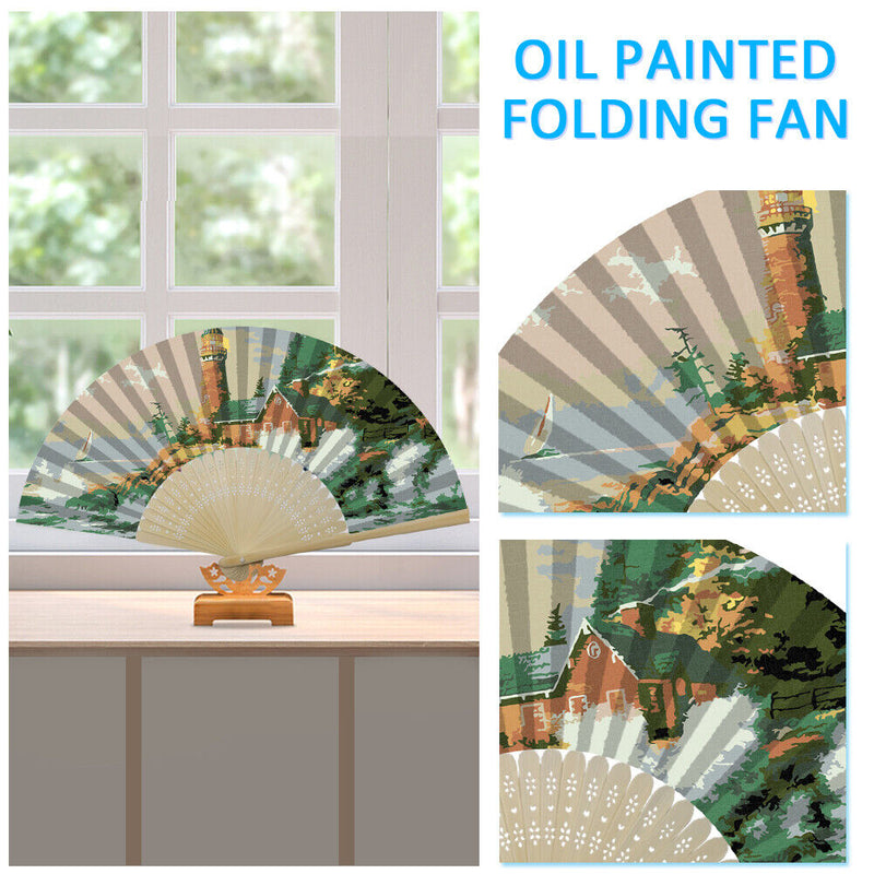 Seaside Lighthouse Oil Paint Folding Fan By Numbers DIY Painted Art Craft