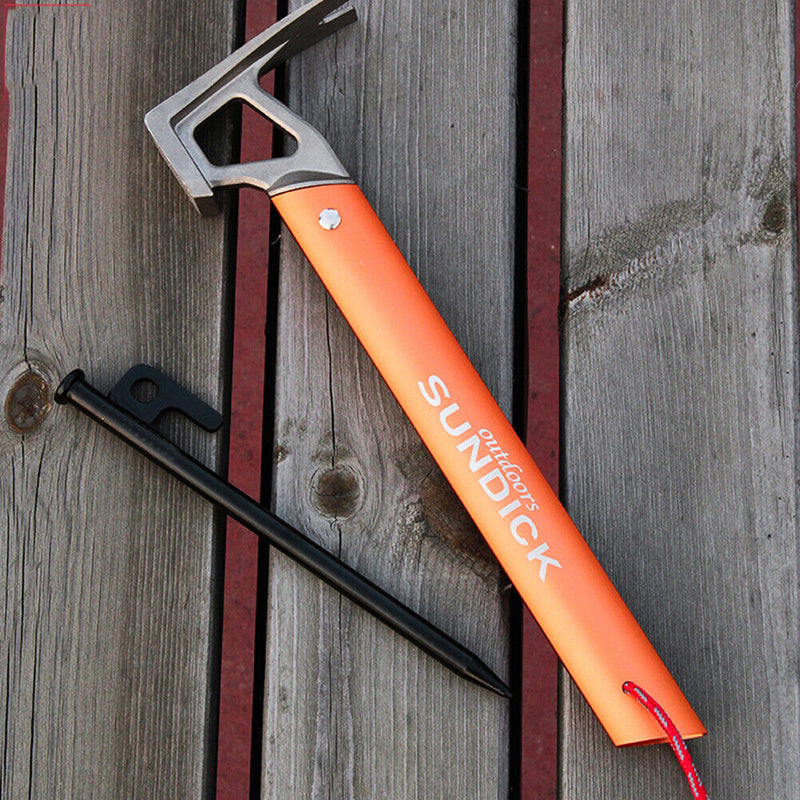 Outdoor Camping Tent Peg Hammer Fishing Hiking Stakes Nail Puller (Orange) Newly