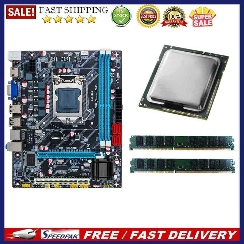 H55 Motherboard+Intel Core i5-760 CPU+2xDDR3 4G Memory for LGA1156 PC Board Kit