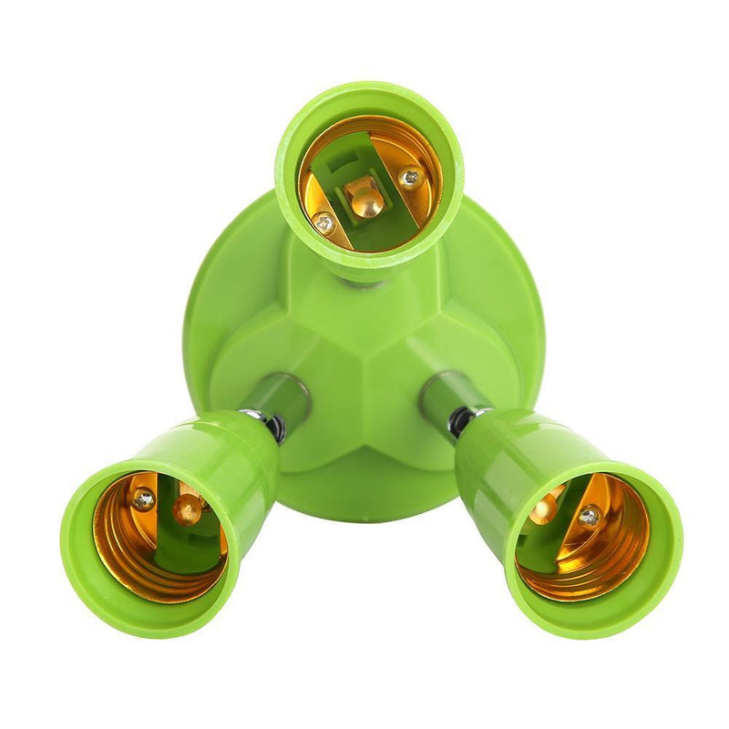 3 in 1 E27 to E27 Lamp Base Socket Splitter LED Light Bulb Holder (Green) Newly