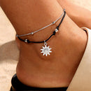 Multi Layer Summer Beach Leather Anklets Sun Pendant Beads Charm  Foot Chain