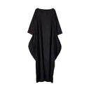Plus Size Batwing Sleeve Rope Pure Color Linen Women Maxi Dress (Black 2XL)