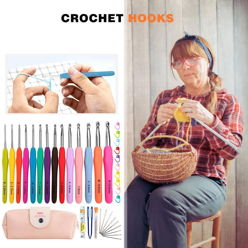 14pcs Aluminum Crochet Set Soft Handles Knitting Needles Kit Weaving Tools Newly