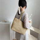 Women Straw Woven Pure Color Shopping Bag Beach Ladies Large Capacity Handbags