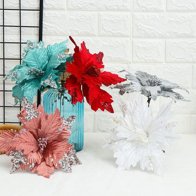 Wedding Favors Xmas Gift Glitter Ornament Poinsettia Christmas Tree Flowers
