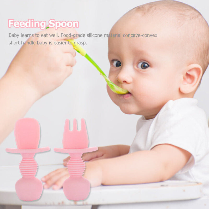 Baby Silicone Training Feeding Spoon Toddlers BPA-free Tableware (Pink) Newly