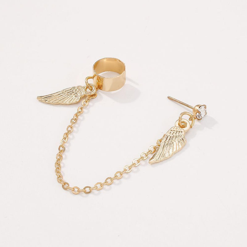 Non Piercing Ear Cuff Wing Earrings Tragus Earrings with Long Chain Tassel