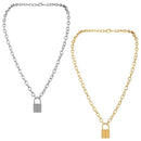 Steel  Chain Collar Statement Punk Choker Long Chain PadLock Pendant Necklace