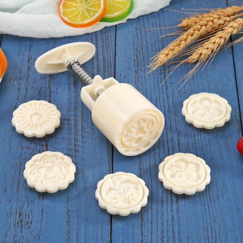 Round Mooncake Mold Cake Flower Printed Hand Press Mid-autumn Festival Bake