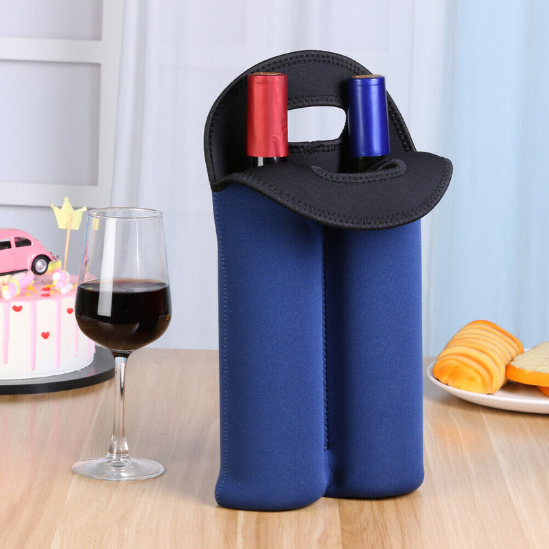Wine Bottle Cooler Double Bottle Protective Cover Sleeve Holder (Dark Blue)