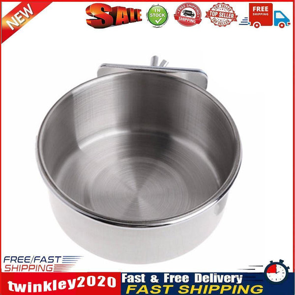 Stainless Steel Pet Bowl Hanging Stationary Drinking Water Food Feeder (L) Newly