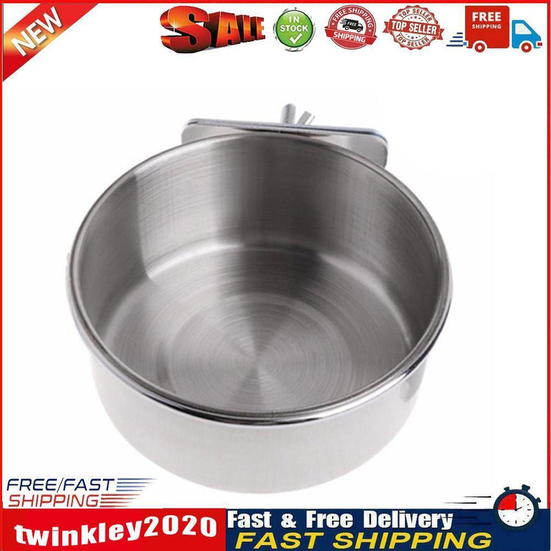 Stainless Steel Pet Bowl Hanging Stationary Drinking Water Food Feeder (L) Newly