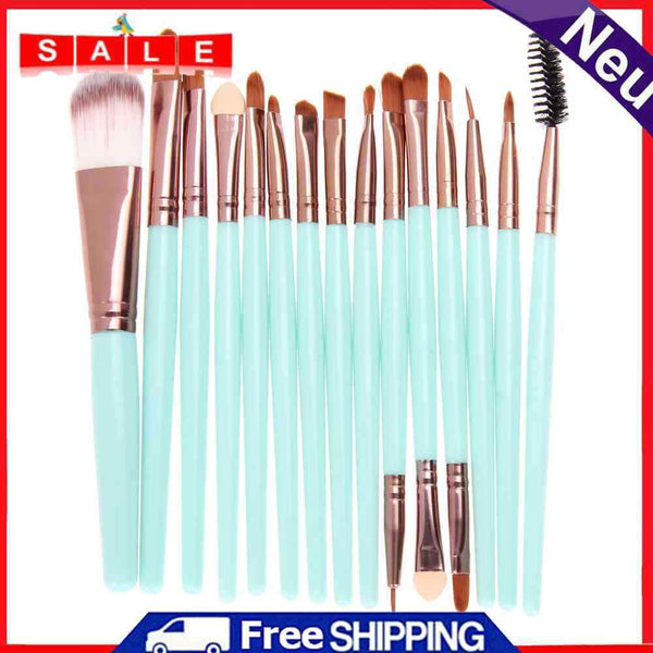 15pcs Pro Makeup Brush Face Powder Foundation Eyeshadow Eyeliner Lip Brush