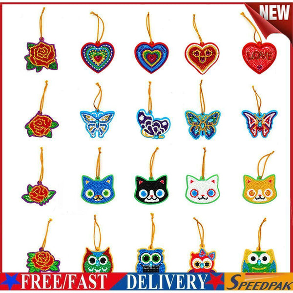 20pcs Mini Greeting Card Pendant Diamond Painting Single Side Special Shape #F