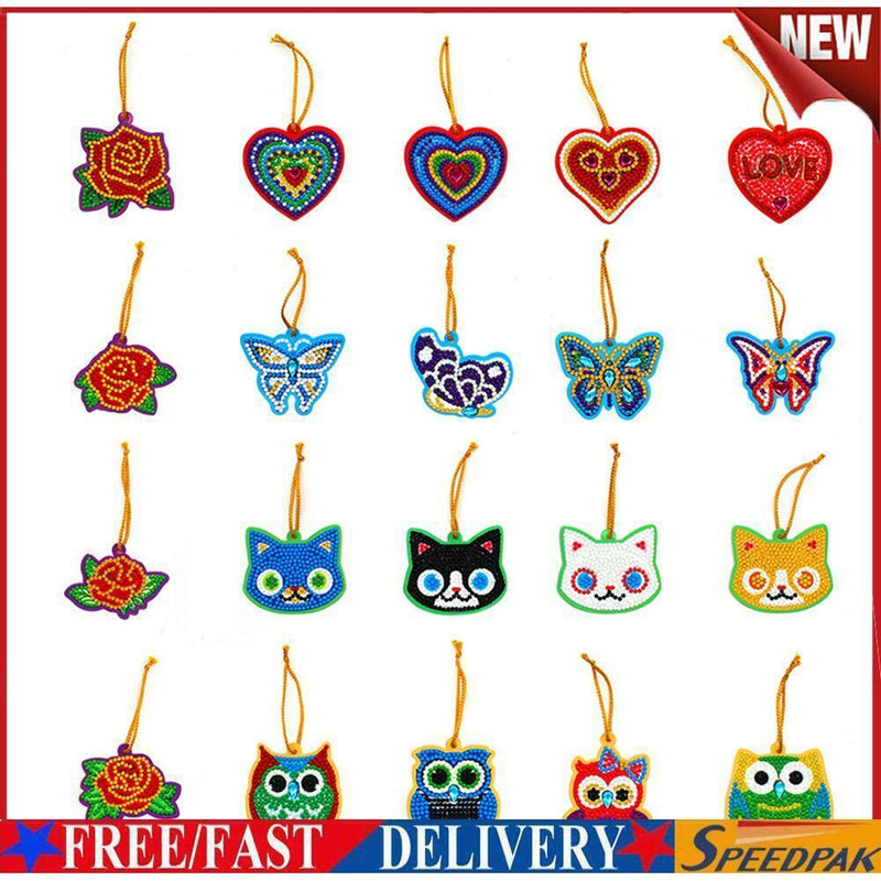 20pcs Mini Greeting Card Pendant Diamond Painting Single Side Special Shape