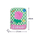 Girl Cartoon PU Checkerboard Pattern Tablet Case Zipper Clutch (Green) Newly
