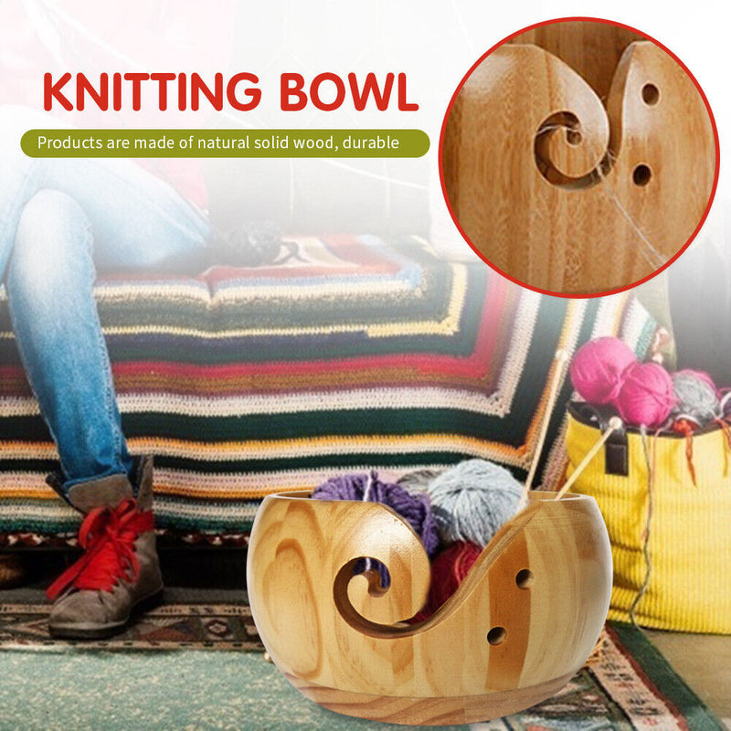 Round Wooden Yarn Bowl Wool Storage Knitted Crocheted Holder Bowls Sewing S