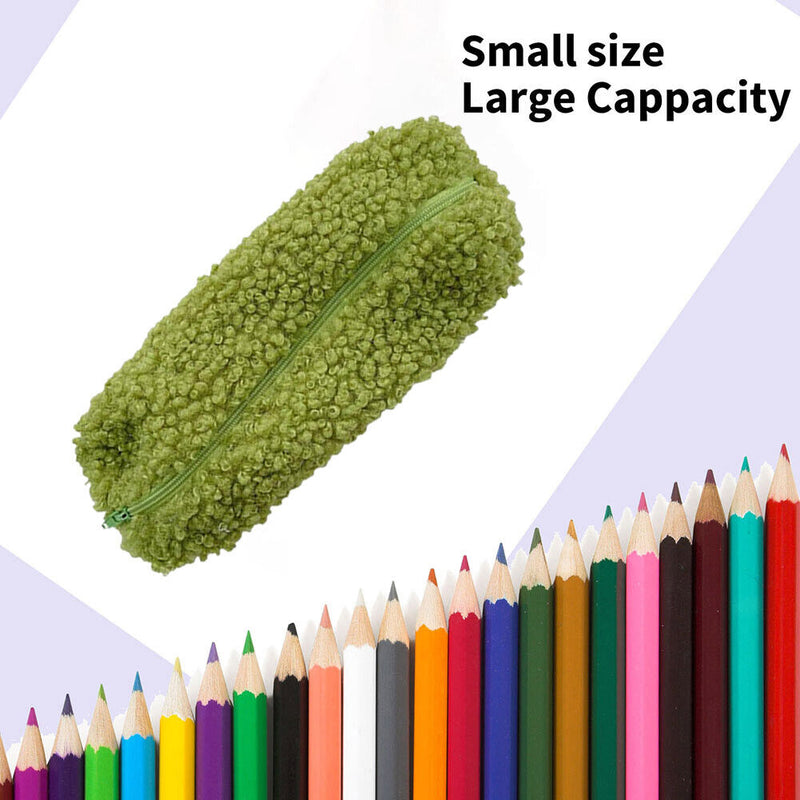 Stationery Storage Plush Pen Case Student School Cosmetic Organizer (Green)