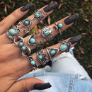 11x Crescent Turquoise Ring Owl Knuckle Finger Combination Ring Jewelry Set