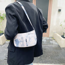 Fashion Women Floral Letters Printed Shoulder Underarm Bag Handbags (White)