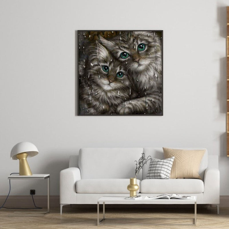 5D DIY Diamond Painting Full Round Drill Two Cats Wall Decor Rhinestone Cra