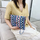 Ethnic Style Women Canvas Print Envelope Wristlet Bag Purse Handbag (Blue)
