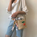 Knitting Crossbody Messenger Bags Women Straw Cherry Decor Shoulder Handbags