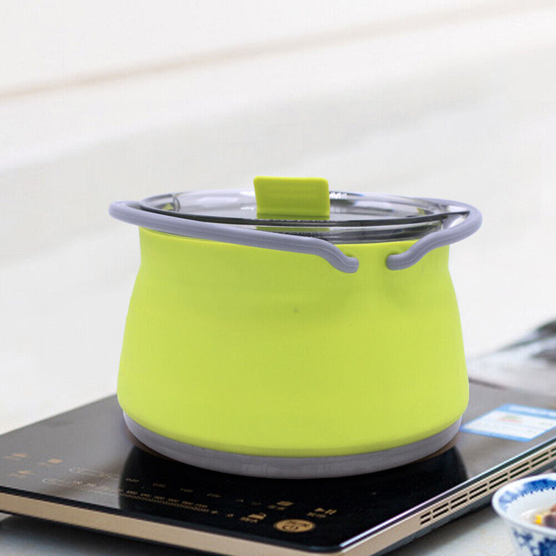 Outdoor Folding Silicone Kettle Portable Mini Boiling Pot w/ Handle (Green)