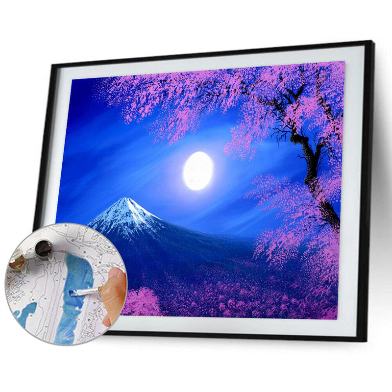 Night Cherry Blossom Oil Paint By Numbers Canvas Drawing DIY Coloring Pictu