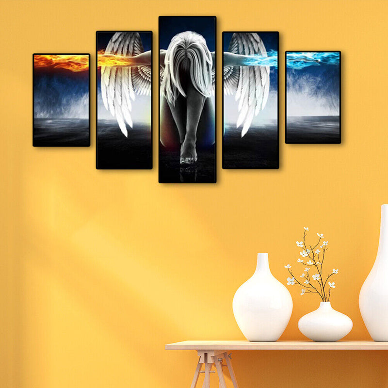 DIY Painting Angel Wall Picture 5 Panel Hand Painted Oil Painting Home Decor Art