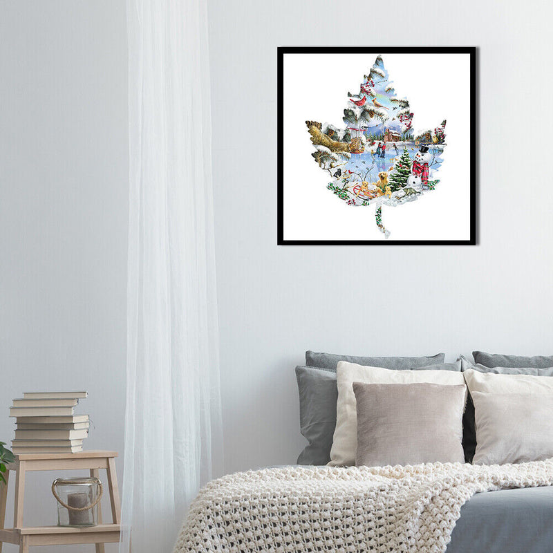 Winter Maple Leaf Frameless Picture Oil Paint By Numbers Hand Painted Picture