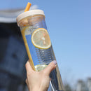 Plastic Water Bottle Straws Portable Tea Fruit Outdoor Travel Mug (Yellow) Newly