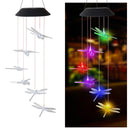 Waterproof Wind Chime Solar Power Lamp Color Changing Dragonfly Pendant Lig
