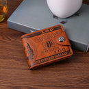 Fashion Men Retro PU Leather Printing Card Organizer Mini Bifold Wallet Clutches