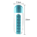 Portable Water Bottle with Pill Box Outdoor Container Medicine Cup (Blue) Newly