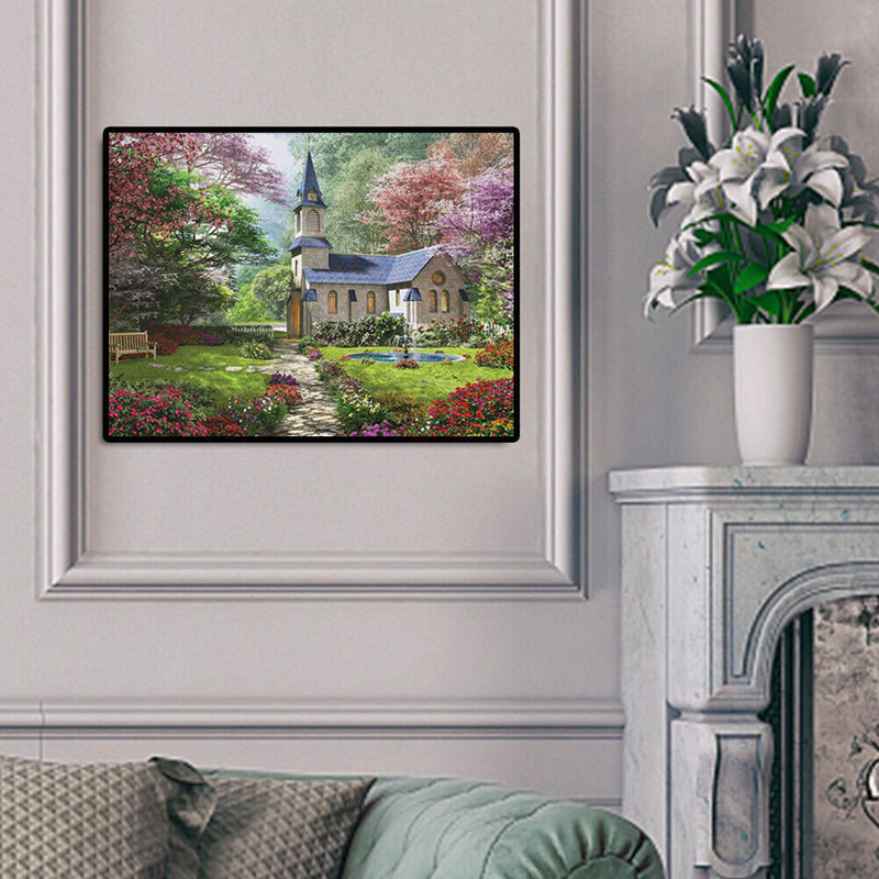 Round Diamond Painting Embroidery Picture Castle House Needlework Home Mosaic