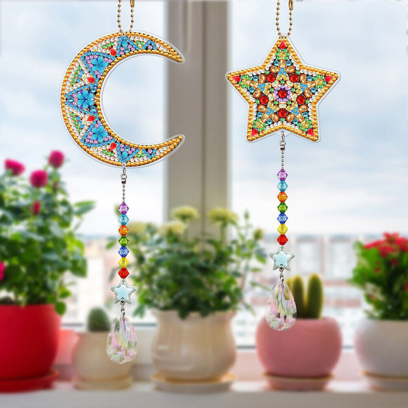 #A 2pcs 5D Keychain Pendant Diamond Painting Kit Art Craft Handmade Gift Decor