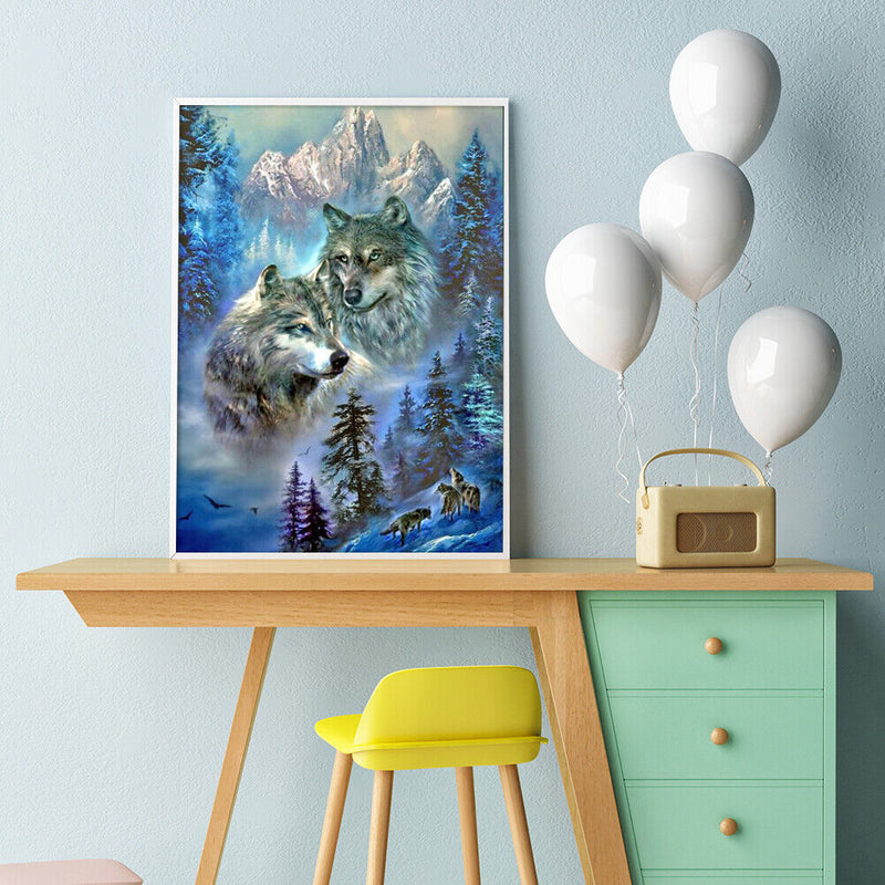 Full Square Drill Diamond Painting Two Wolves in Remote Mountains Handwork