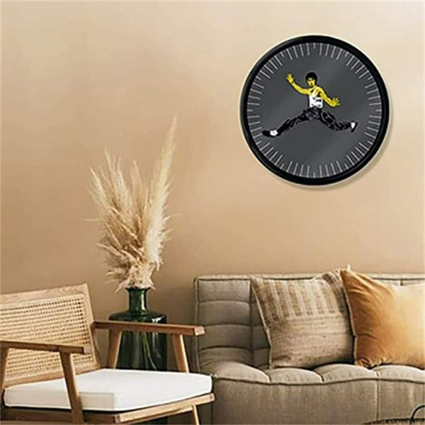 Decorations Black Creative Kung Fu Wall Clock Bruce Lee Chinese Round Clock