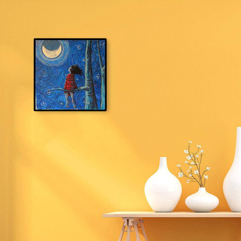 DIY Paint By Number Kit Little Girl Looking at The Moon No Frame Home Decor