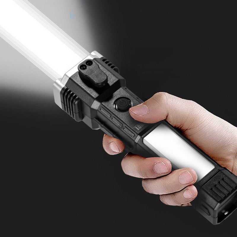 Portable USB Charging IPX6 Waterproof COB LED Safety Torch Lamp Breaking Hammer